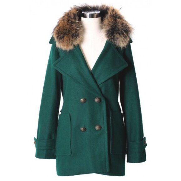 💋BOHO CHIC💋 GORGEOUS VTG WOOL COAT WITH FOX FUR COLLAR in BOTTLE GREEN - Picture 6 of 13